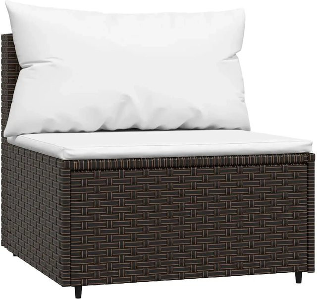 vidaXL Garten-Mittelsofa aus Poly-Rattan mit Kissen in Braun und Cremeweiß - Bild 1