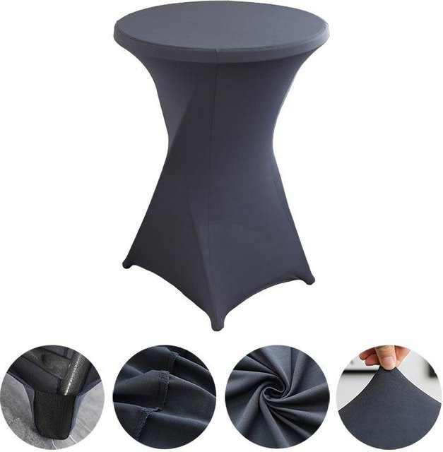 ChicFashion 5er Set elastische Stretch Tischdecke für runde Cocktailtische in Dunkelgrau, B/D/H: 60 x 110 cm - Bild 1