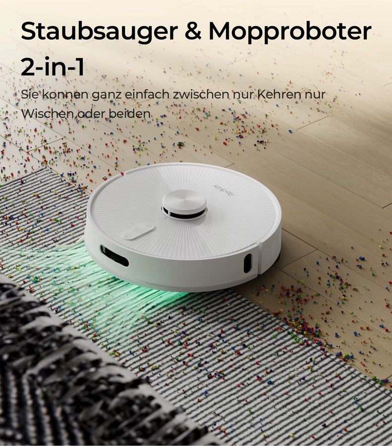 Redkey R10 Roboter-Staubsauger mit LiDAR-Navigation, 4000PA Saugkraft und Wischfunktion in Weiß - Bild 3