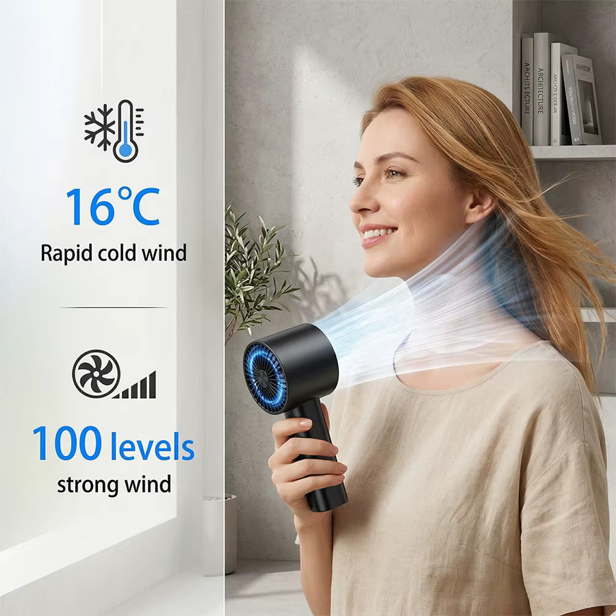 LIPETY Handgehaltener Turbo-Ventilator in Schwarz mit 100 Geschwindigkeitsstufen und Digitalanzeige, tragbarer Mini-Lüfter mit Akku für Reisen und Outdoor - Bild 5