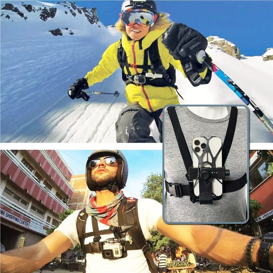 7-in-1 Action-Kamera-Set für GoPro in Schwarz mit Brustgurt, Telefonhalterung und verstellbaren Halterungen für Radfahren und Skifahren - Bild 4