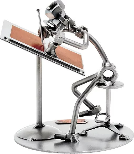 Hinz & Kunst Tischdeko Schraubenmann Technischer Zeichner aus Metall in Silber - Bild 1