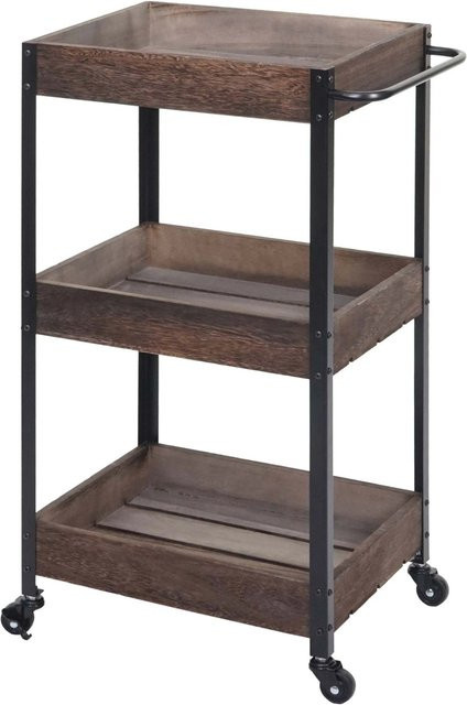 MCW Servierwagen H22 aus Massiv-Holz in Shabby Braun mit Rollen - Bild 1