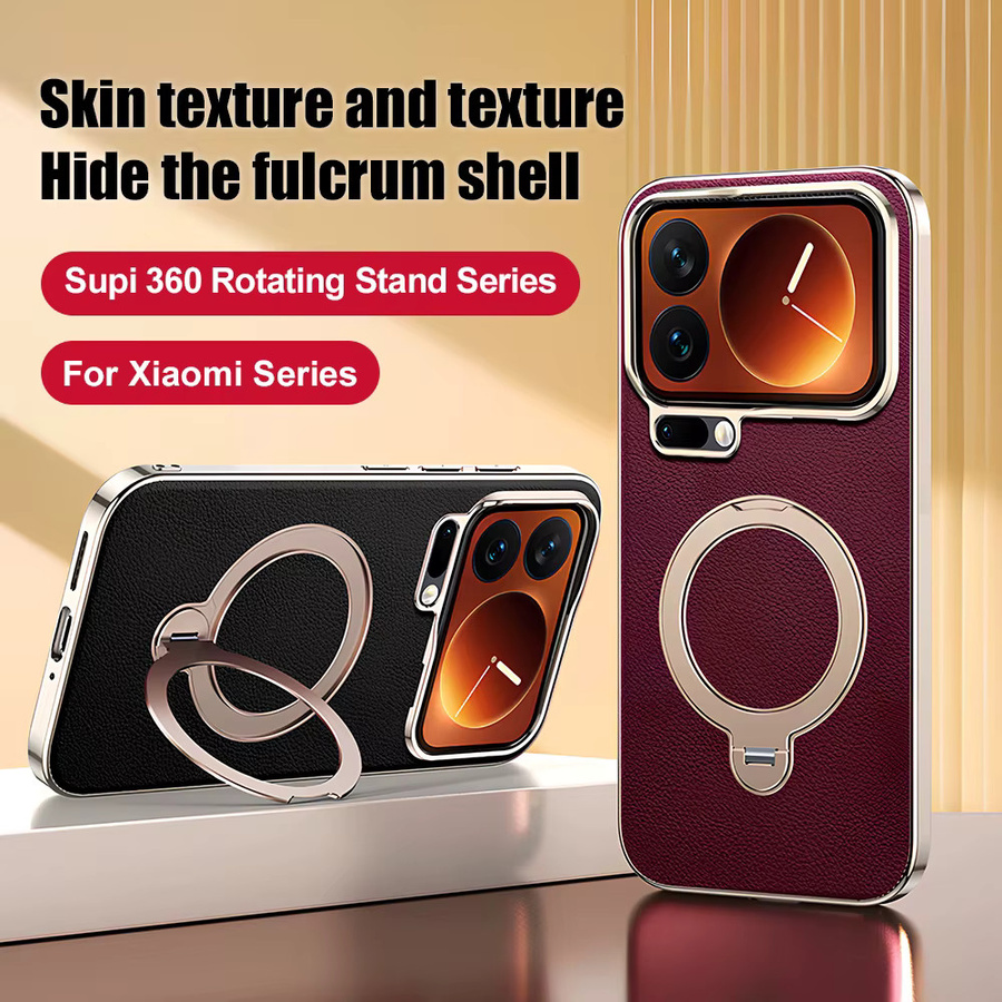 Stoßfeste TPU-Ledertasche mit 360-Grad-drehbarer Halterung für Xiaomi 17 Pro Max, 17 Pro und 17 in Orange - Bild 2