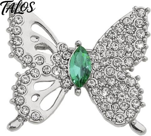 Talos Trinket Brosche Schmetterling, Messing, Silber, Kristall, Damen - Bild 1