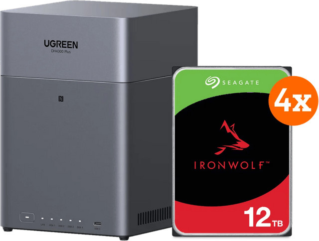 UGREEN NASync DH4300 NAS-System in Grau mit 4 Seagate Ironwolf Festplatten à 12 TB - Bild 1