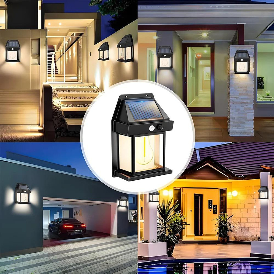 Meiteai-Home LED Solar Wandleuchte mit Bewegungssensor, Wasserdichte Außenleuchte IP65 für Garten und Haus, Warmweißes Nachtlicht in Schwarz - Bild 3