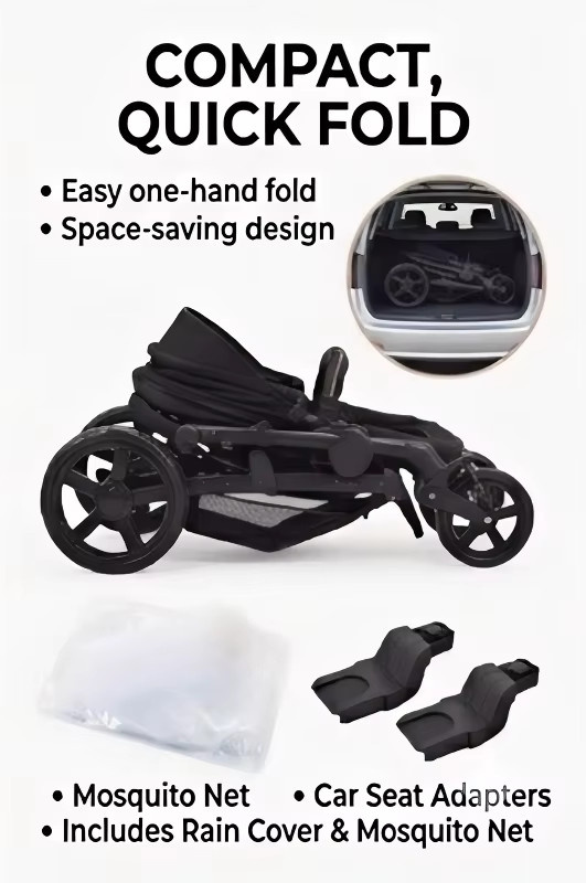 Magic ZC 3-in-1 Reise-Kinderwagen für Neugeborene mit Aluminiumrahmen und Federung in Grau und Schwarz - Bild 6