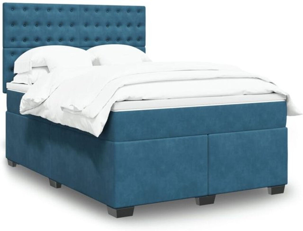 Vidaxl Boxspringbett mit Matratze aus Samt in Blau, B/T/H: 140 x 190 cm - Bild 1