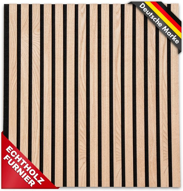 Akustikpaneel in Holzoptik mit Echtholzfurnier für Wohnzimmer, Büro oder Studio, Farbe: Braun, B/H: 60 x 60 cm - Bild 1