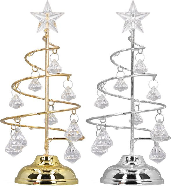 Qiilu Weihnachtsbaum-Dekolampe mit Kristall-Sternen in Silber - Bild 1