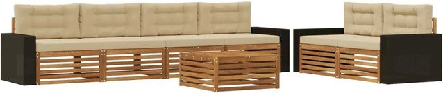 vidaXL Outdoor-Sofagarnitur aus Akazienholz mit Kissen in Natur und Beige - Bild 1