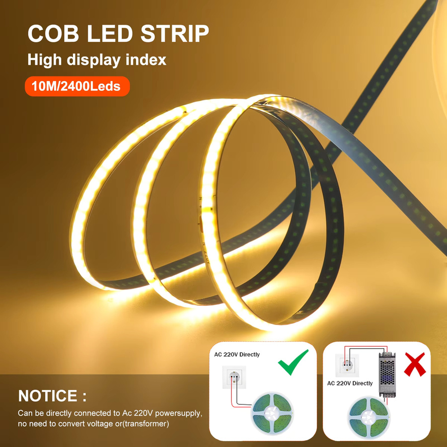 KISUFU COB-LED-Streifenlicht 220 V mit 240 LEDs/m, hochhelles lineares Licht mit RA90 und selbstklebendem IC-Klebeband, 8 mm PCB Breite - Bild 4