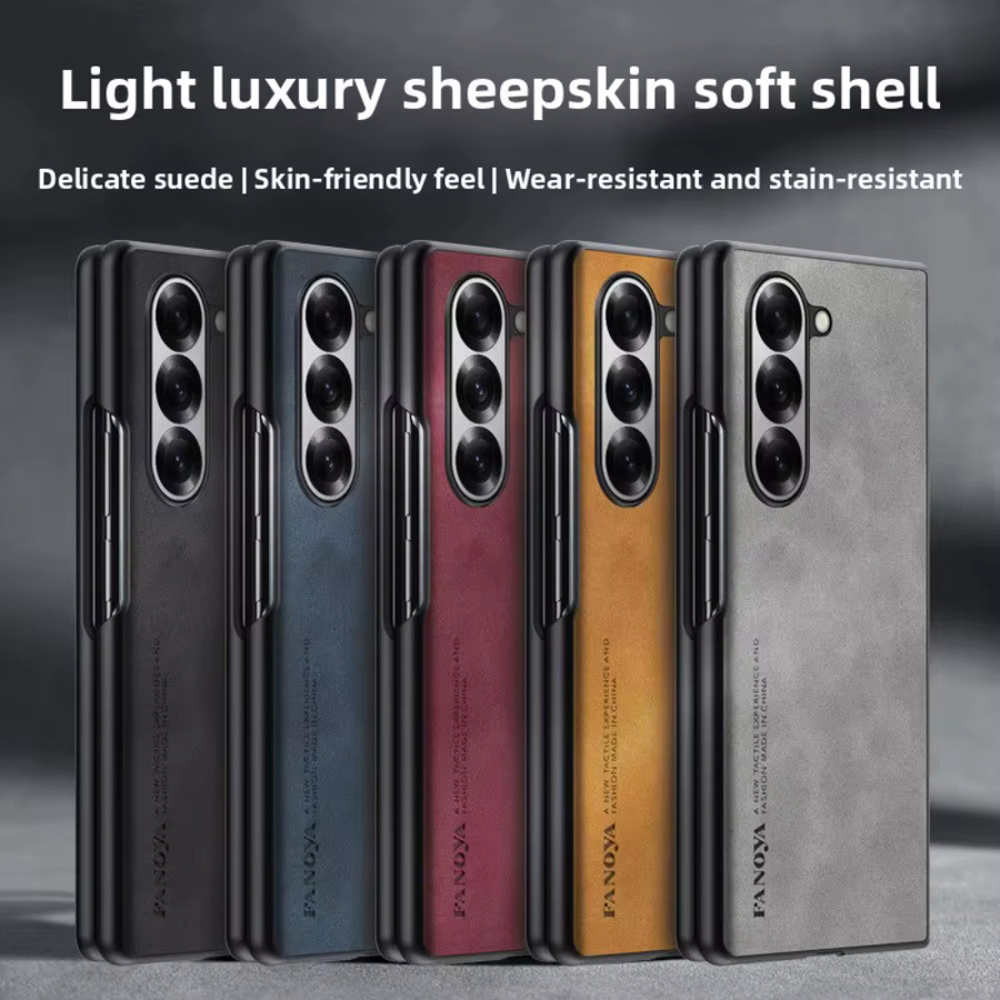 Stoßfeste Luxus Handyhülle aus Schafsleder und PU-Leder für Samsung Galaxy Z Fold 3 4 5 6 7 8 Ultra in Blau - Bild 3