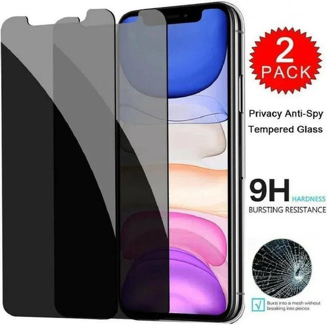 YULIN Anti-Spy Blickschutz Displayschutz Glas für iPhone 16 Plus 15 14 13 12 11 Pro Max Plus Mini in Schwarz - Bild 1