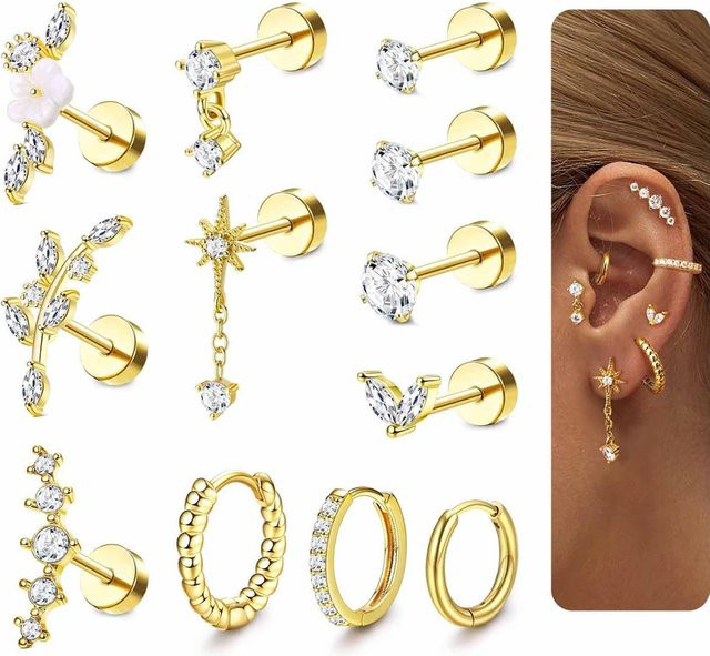 RUIYI Ohrstecker 14K Gold, chirurgischer Edelstahl, Damen - Bild 1