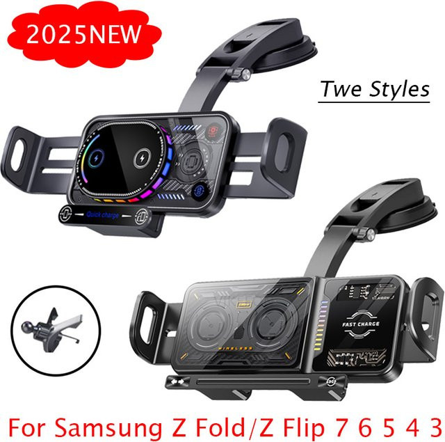 Samsung Kabellose Schnellladehalterung für Auto Luftauslass oder Armaturenbrett, Schwarz, Passend für Samsung Galaxy Z Fold 7/6/5/4 und Z Flip 7/6/5/4 - Bild 1