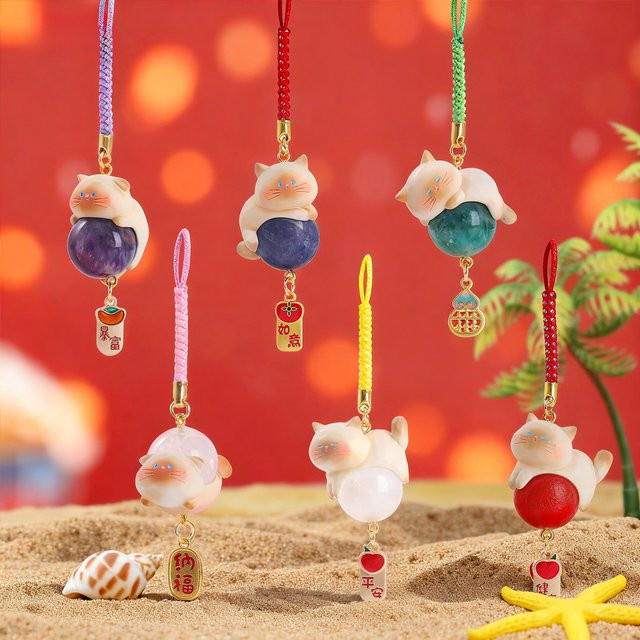 RTBXF Kristall-Anhänger Süße Katze Blindbox mit Herz-Motiv in Bunt / Mehrfarbig - Bild 1