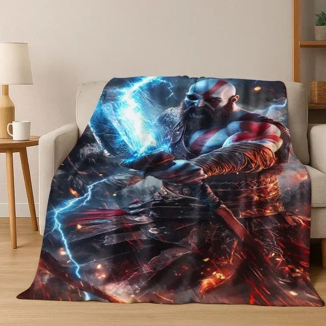 A Classics God of War Kratos Gamer Flanell-Überwurfdecke weich und warm für dein Zuhause - Bild 1