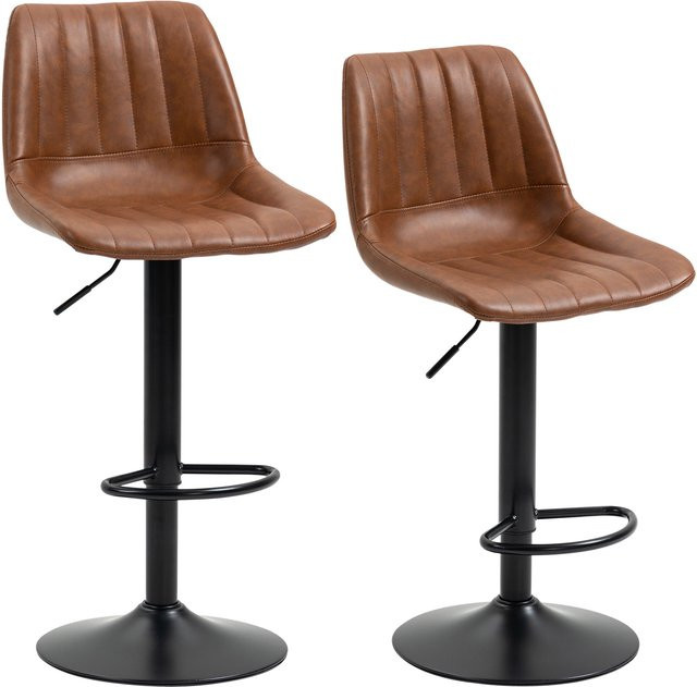 2er Set HOMCOM Barhocker aus Kunstleder in Braun mit Stahlgestell und 360 Grad Drehsitz im Vintage-Chic - Bild 1