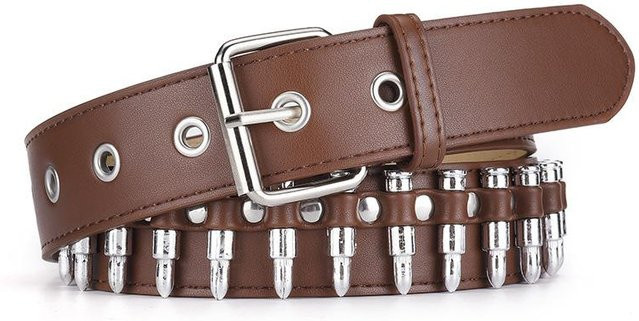 Gürtel Fashion Bullet Intarsien, dunkelbraun, 107 cm, Unisex - Bild 1