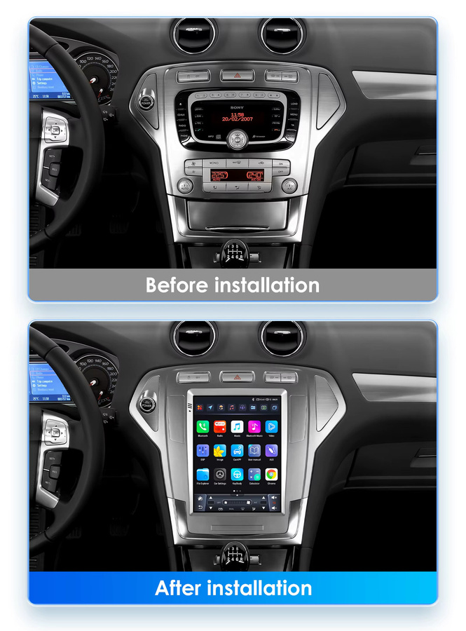 Hizpo Tesla-Style Autoradio für Ford Mondeo Mk4 und Galaxy (2007 - 2010) mit 9,7 Zoll Display, Android Navigation, GPS, Carplay und DSP, Schwarz - Bild 3