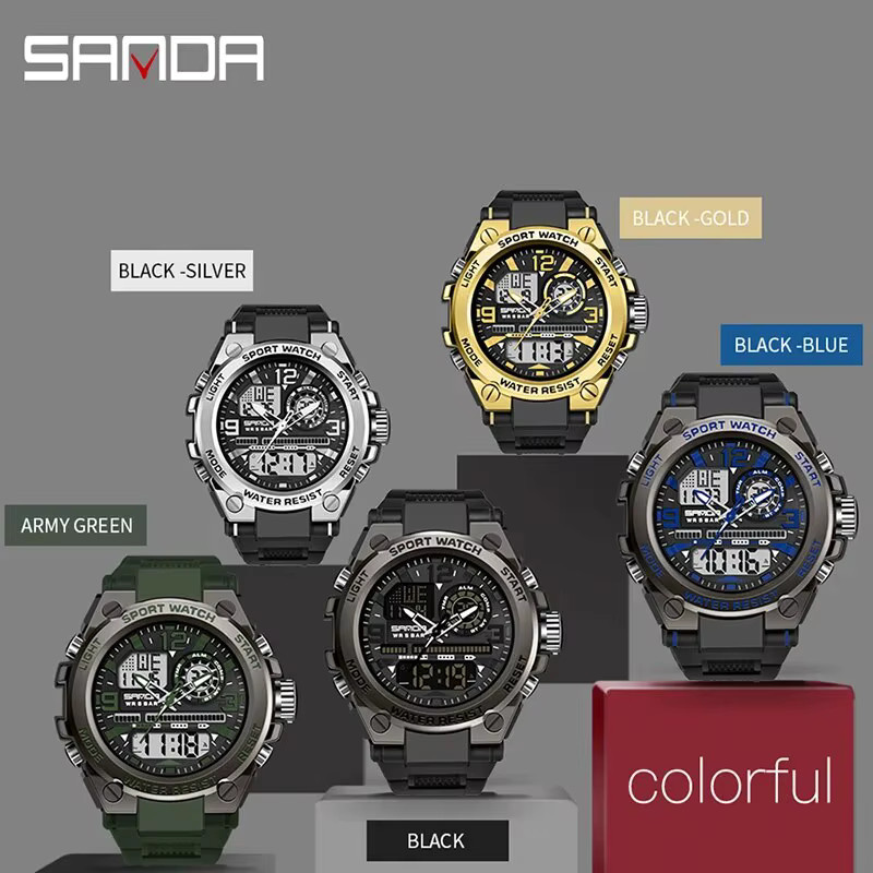 SANDA Armbanduhr, Quarzuhr, Edelstahl, Schwarz, Silber, Herren, 5 ATM - Bild 4