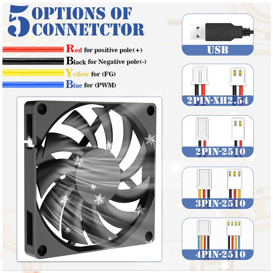 YOUNUON USB-Lüfter 8010, bürstenloser PC-Kühler für Computergehäuse, Schwarz, B/T/H: 8,0 x 8,0 x 1,0 cm - Bild 3