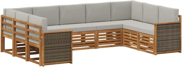 vidaXL Ecksofa Set in L-Form aus Akazienholz mit Kissen in Grau und Natur - Bild 1
