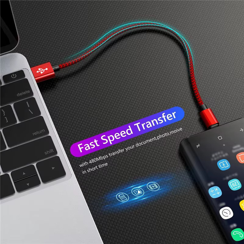 GeydrQ USB A auf Typ C Ladekabel 2.4A aus geflochtenem Nylon für Android-Smartphones in Grau und Rot - Bild 4