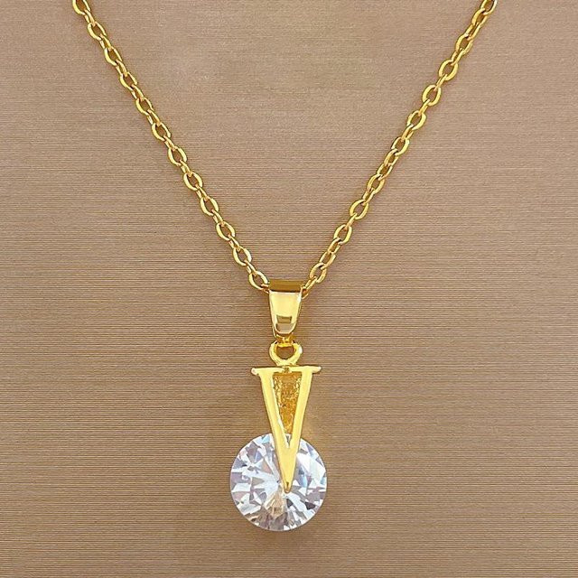 Halskette Edelstahl, Gold, Zirkonia, Damen - Bild 1