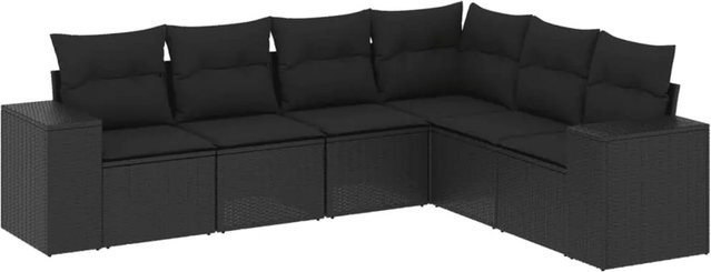 vidaXL 6-teilige Garten-Sofagarnitur in L-Form aus schwarzem Poly-Rattan mit Sitzkissen und Rückenkissen - Bild 1
