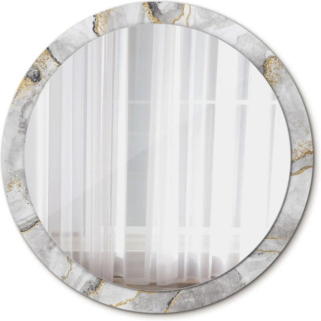Tulup Rundspiegel mit Marmormuster Motivdruck in Weiß, Gold und Grau, Durchmesser: 100 cm - Bild 1