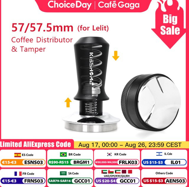 CafeGaGa Kaffee Tamper Distributor Leveler in Schwarz aus Edelstahl für Lelit Anna Anita Siebträger, Durchmesser: 57 mm - Bild 1
