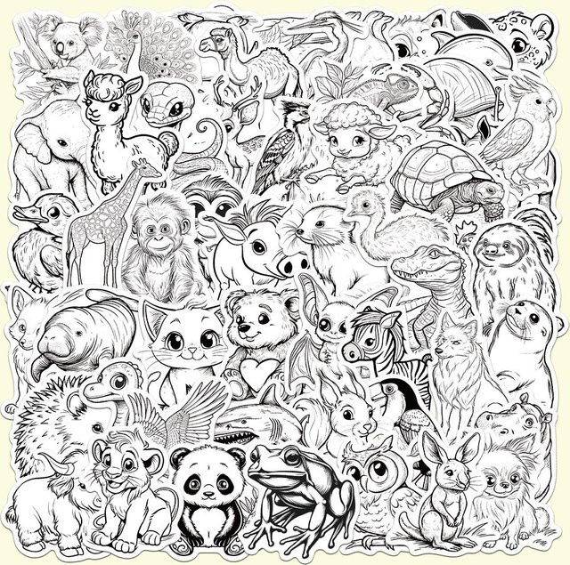 55 Stück wasserfeste Cartoon-Tier-Aufkleber in Schwarz-Weiß von Anime Worlds Store für Graffiti auf Helmen und Federmäppchen - Bild 1