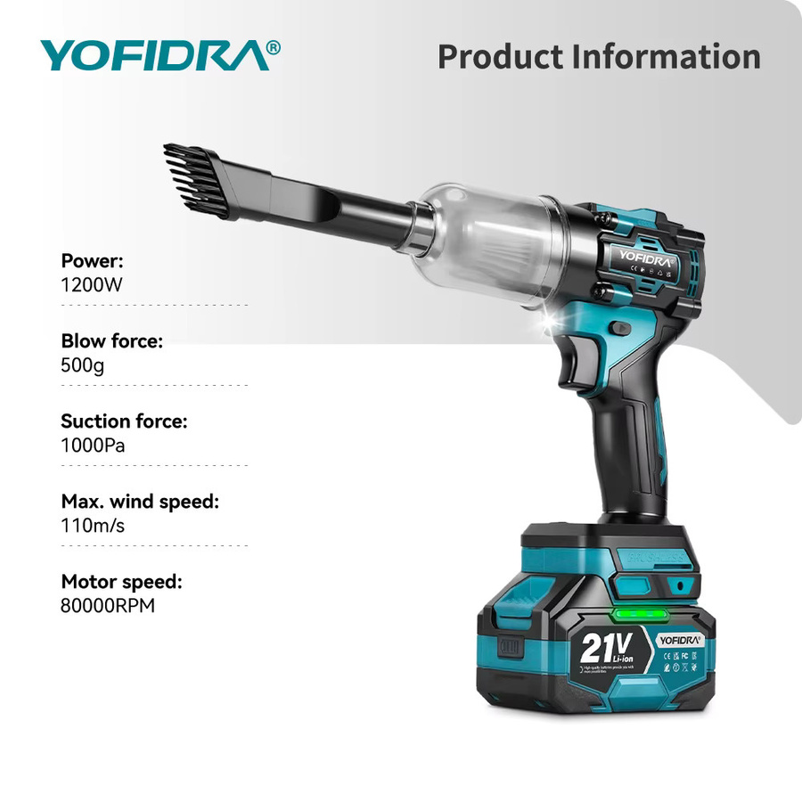 YOFIDRA 2-in-1 Hochleistungs-Turbolüfter Elektrischer Luftbläser Jet-Fan für Makita-Akkus, Schwarz - Bild 6