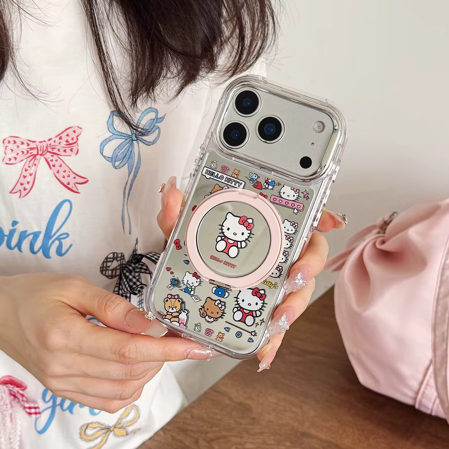 Sanrio Hello Kitty Handyhülle mit 360 Grad drehbarem Make-up-Spiegel und Ringhalterung für iPhone 17 16 15 14 13 Pro Max - Bild 3