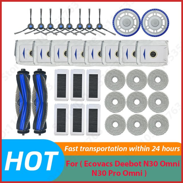 Ecovacs Deebot N30 Omni und N30 Pro Omni Zubehör-Set mit Hauptbürste, Seitenbürste, Hepa-Filter, Wischtuch und Staubbeutel - Bild 1