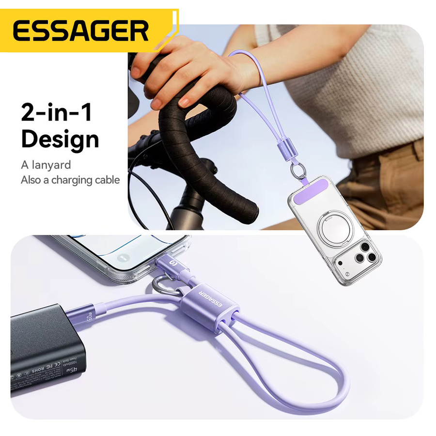 Essager USB-C Lanyard-Ladekabel 60W in Lila für Samsung Xiaomi und iPhone - Bild 3