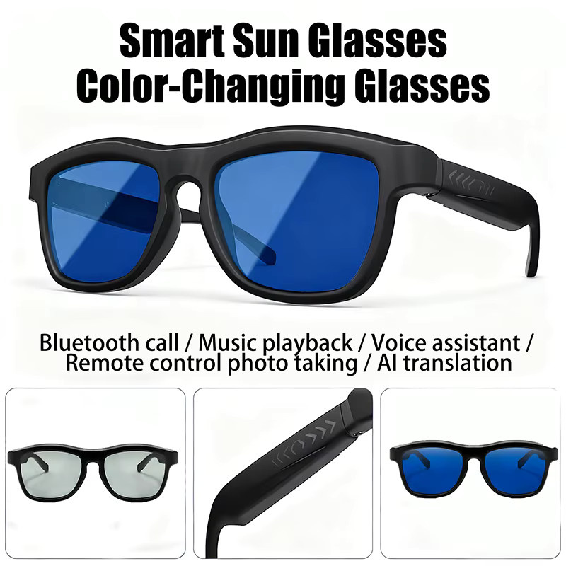Smart Glasses Aras KI-Übersetzungs-Sonnenbrille mit Bluetooth, Musiksteuerung und Kamera in Schwarz - Bild 2