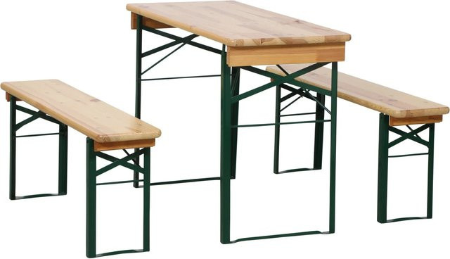 FUN STAR Festzeltgarnitur aus Kiefernholz und Stahl in Beige, 3-teilig, Breite: 110 cm, Tiefe: 50 cm - Bild 1