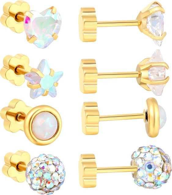 LUXUKISSKIDS Ohrstecker-Set, Herz und Stern, Edelstahl, Mehrfarbig, Damen - Bild 1