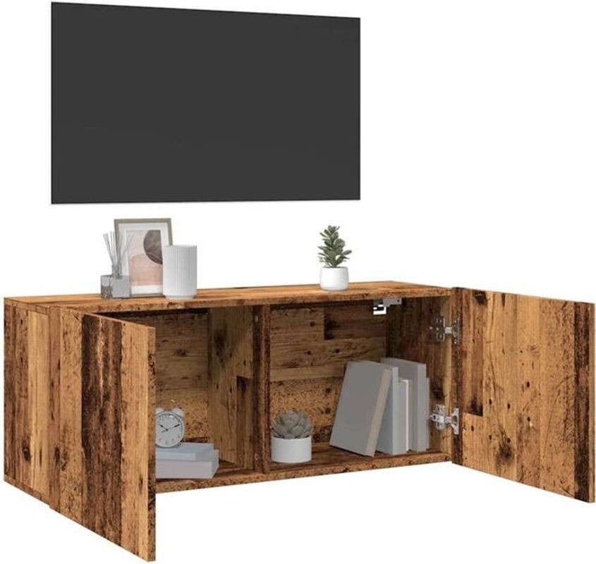 Vidaxl TV-Schrank in Altholz-Optik Braun im Landhaus und Industrial Stil mit Drehtüren, B/T/H: 100 x 30 x 41 cm - Bild 1