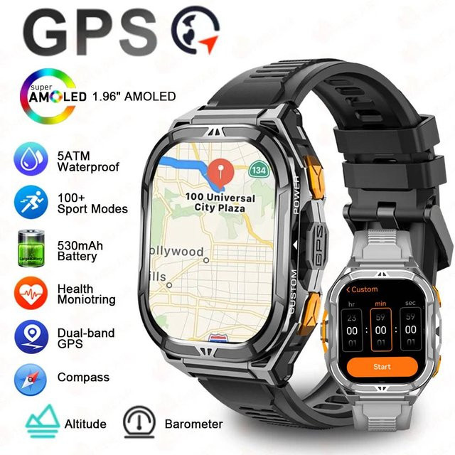 Leadoys X5 GPS-Smartwatch für Herren in Schwarz mit Herzfrequenzmesser und 5 ATM Wasserdichtigkeit für Sport und Outdoor - Bild 1