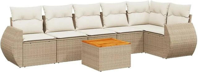 vidaXL 7-teilige Garten-Sofagarnitur in L-Form aus Poly-Rattan in Beige mit wetterfesten Kissen und pulverbeschichtetem Stahlgestell - Bild 1