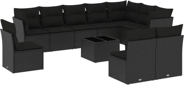 vidaXL 11-teilige Garten-Sofagarnitur aus Poly-Rattan in Schwarz mit Kissen und Gartentisch - Bild 1