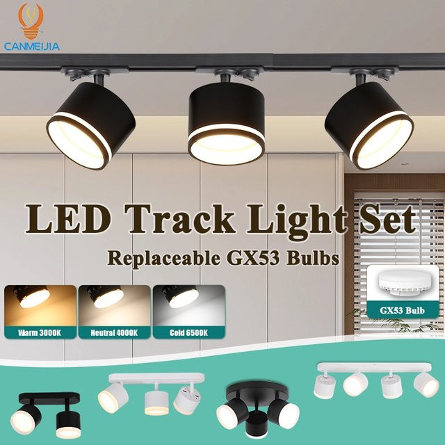 CANMEIJIA GX53 Schienenstrahler in Schwarz mit 3-Farben-Lichtsteuerung, verstellbarer LED-Downlight für Wohnzimmer, Schlafzimmer und Küche - Bild 1