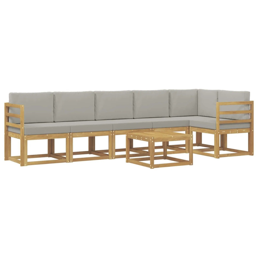 vidaXL Outdoor-Sofagarnitur aus Akazienholz in L-Form, 7-teiliges Set mit Kissen in Weiß, Grau und Braun - Bild 2