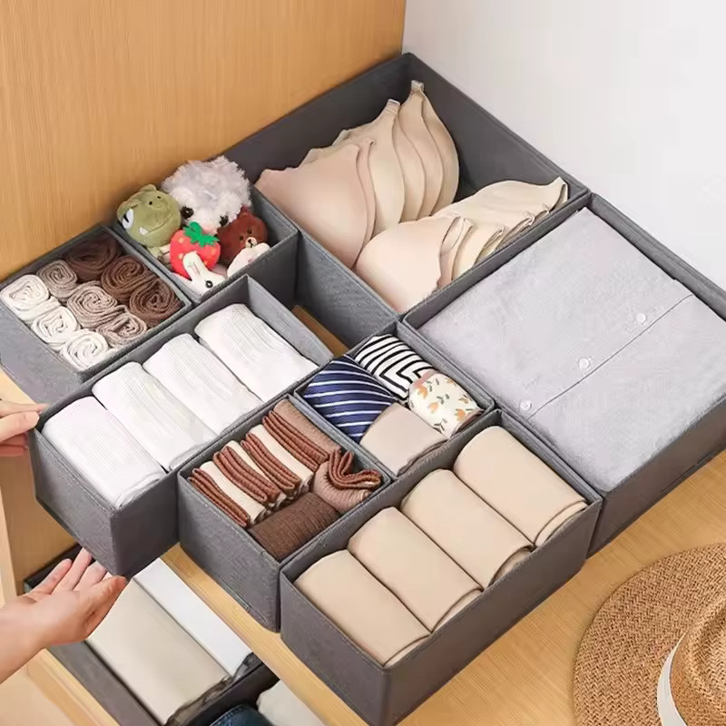 3-teiliges KindFuny Unterwäsche-Aufbewahrungsbox Set aus Stoff mit Trennern in Beige und Grau für Socken, Unterwäsche und Krawatten - Bild 3