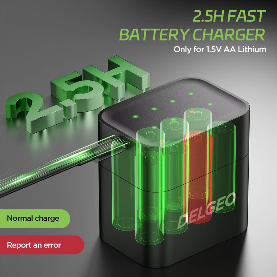Delgeo AA Lithium-Akku 1,5V mit Ladeetui, 3600 mWh große Kapazität für Kamera, Gamepad und Spielzeug - Bild 5